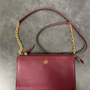 Tory Burch Wine Red Crossbody Bag with Gold Chain